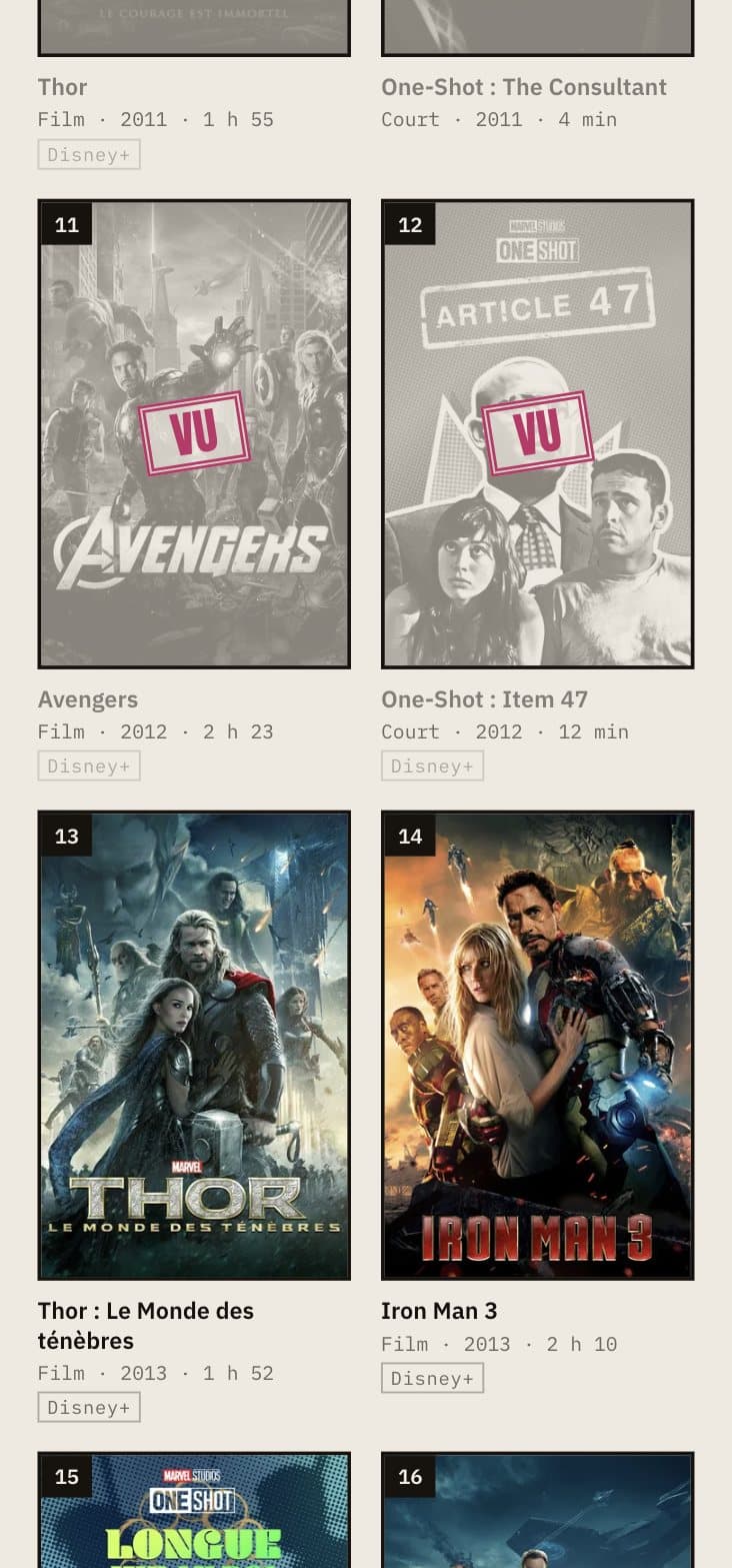 Grille d’affiches sur mobile