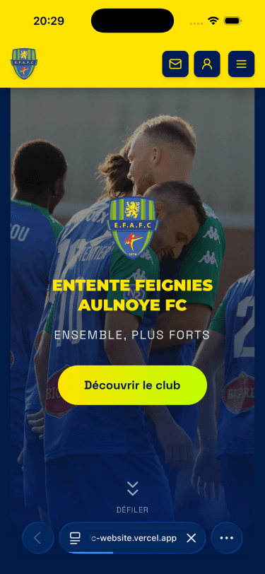 Page d'accueil du site EFAFC sur mobile