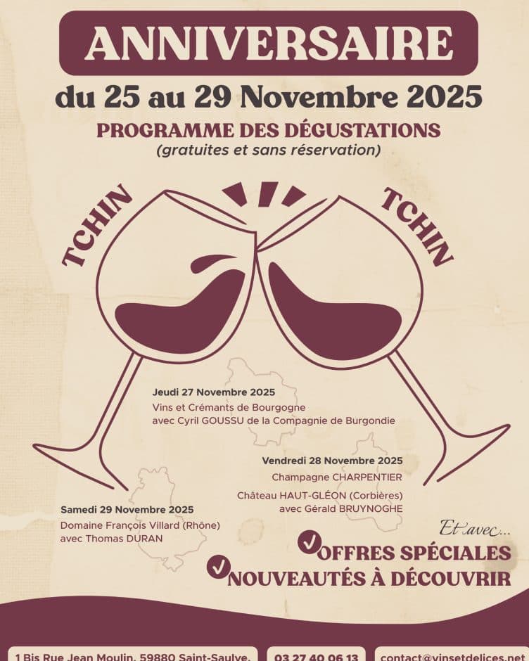 Affiche anniversaire, programme des dégustations du 25 au 29 novembre 2025