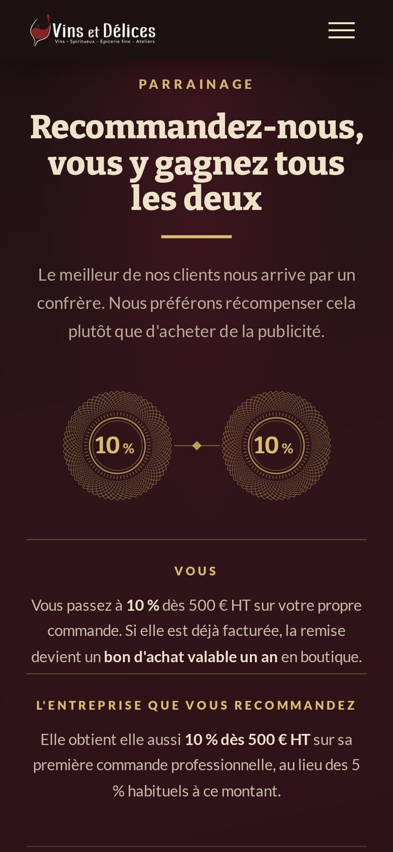 Section parrainage du site sur mobile