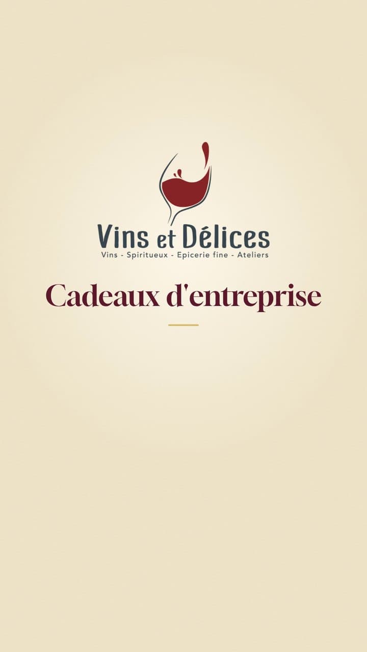 Logo Vins et Délices et mention « Cadeaux d’entreprise » sur fond crème